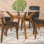 PAXTON 5-PIECE ROUND GLASS TOP DINING TABLE SET BROWN