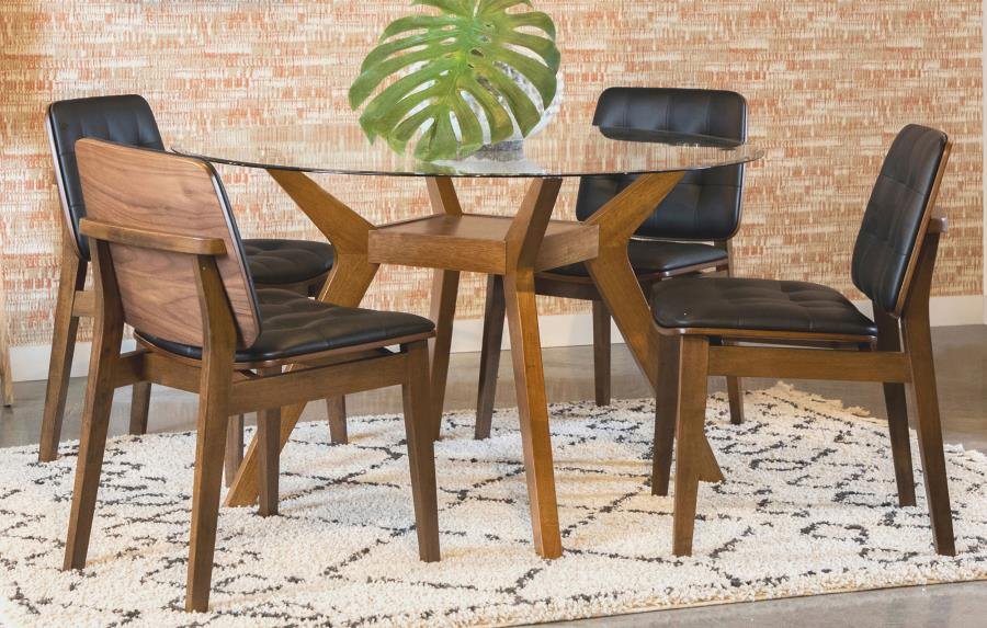 122180-S5K_01x900.jpg PAXTON 5-PIECE ROUND GLASS TOP DINING TABLE SET BROWN - Image 1