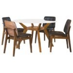 PAXTON 5-PIECE ROUND GLASS TOP DINING TABLE SET BROWN - Image 2