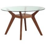 PAXTON 5-PIECE ROUND GLASS TOP DINING TABLE SET BROWN - Image 3