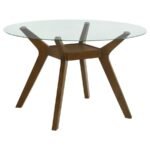 PAXTON ROUND 48-INCH GLASS TOP WOOD DINING TABLE BROWN