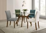 PAXTON ROUND 48-INCH GLASS TOP WOOD DINING TABLE BROWN - Image 7