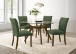 PAXTON ROUND 48-INCH GLASS TOP WOOD DINING TABLE BROWN - Image 9