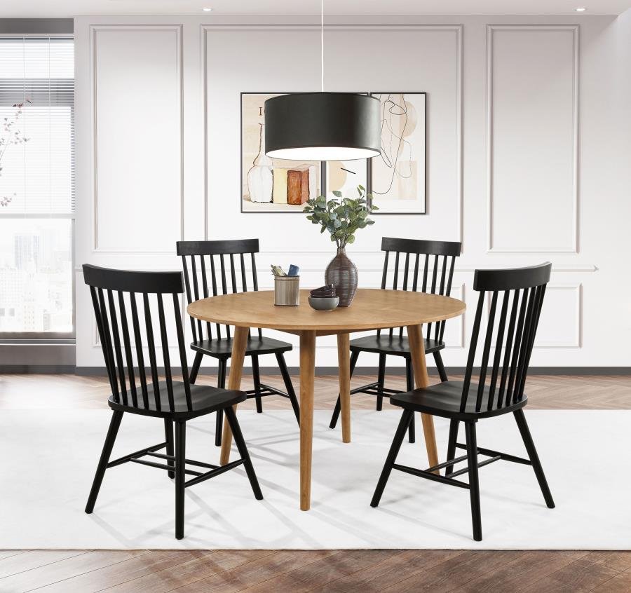 122500-S5B_01x900.jpg ANDREWS 5-PIECE ROUND DINING TABLE SET LIGHT ASH AND BLACK - Image 1