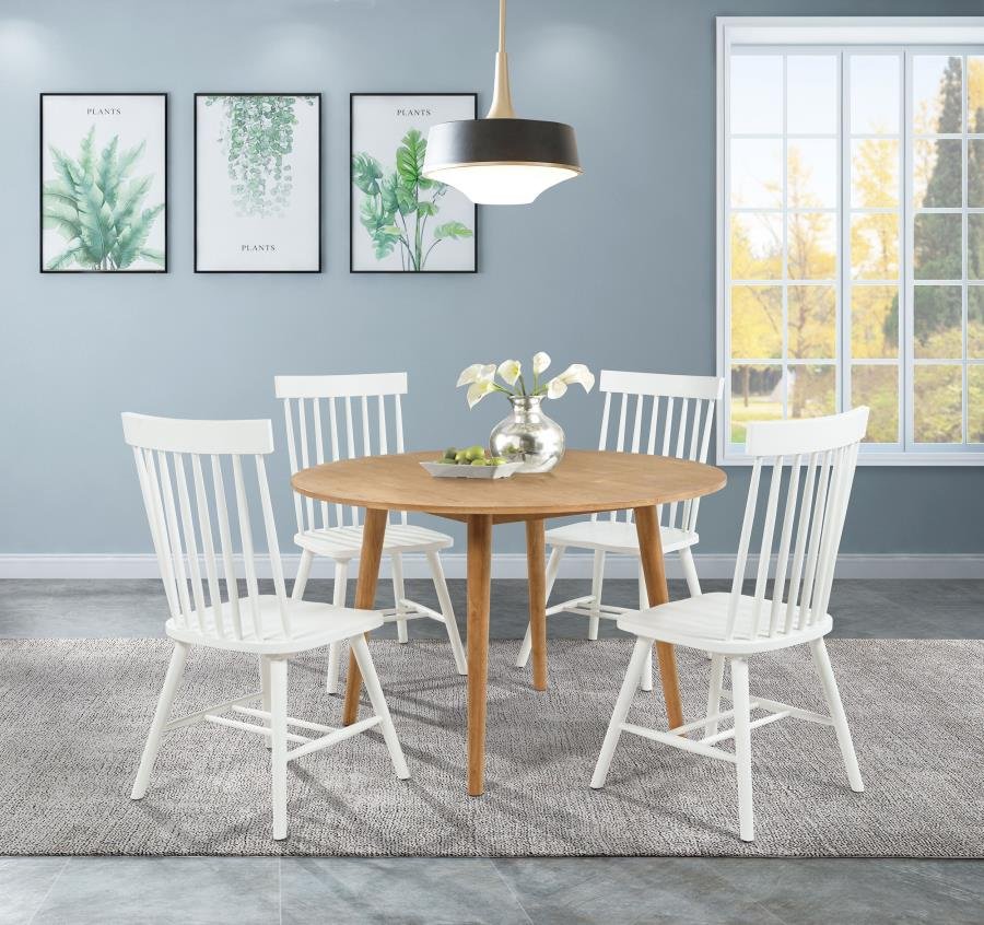 122500-S5W_01x900.jpg ANDREWS 5-PIECE ROUND DINING TABLE SET LIGHT ASH AND WHITE - Image 1