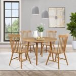 ANDREWS 5-PIECE ROUND WOOD DINING ROOM TABLE SET LIGHT ASH