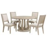 TROFELLO 5-PIECE ROUND DINING TABLE SET WHITE WASHED - Image 2