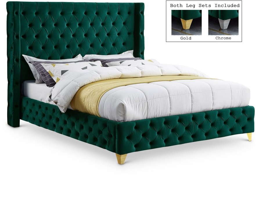 12896.jpg Savan Velvet Upholstered Bed - Image 1