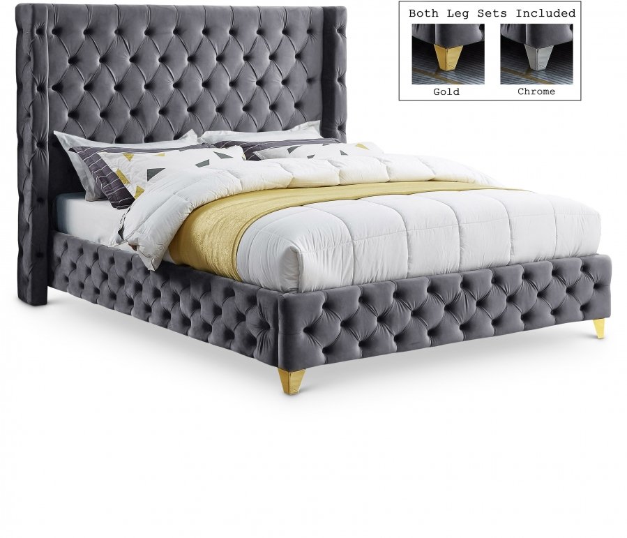 12901.jpg Savan Velvet Upholstered Bed - Image 1