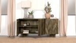 TYLER 3-DOOR SOLID WOOD SIDEBOARD BUFFET CABINET MANGO BROWN - Image 3