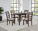 BARTON 5-PIECE ROUND WOOD DINING TABLE SET DARK BROWN - Image 2