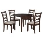 BARTON 5-PIECE ROUND WOOD DINING TABLE SET DARK BROWN