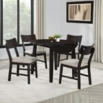 CATLEY 5-PIECE ROUND DROP LEAF DINING TABLE SET DARK COFFEE