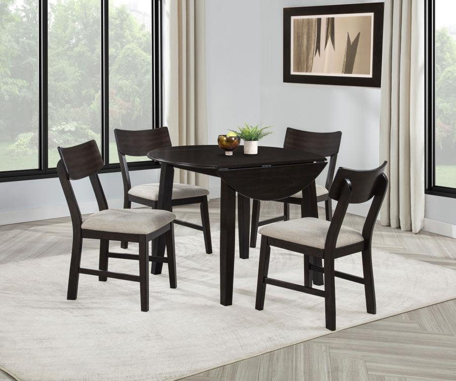150350_02x900.jpg CATLEY 5-PIECE ROUND DROP LEAF DINING TABLE SET DARK COFFEE - Image 1
