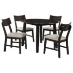 CATLEY 5-PIECE ROUND DROP LEAF DINING TABLE SET DARK COFFEE - Image 2