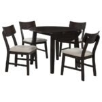 CATLEY 5-PIECE ROUND DROP LEAF DINING TABLE SET DARK COFFEE - Image 3