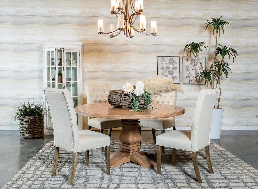 180200-S5A_01x900.jpg FLORENCE 5-PIECE ROUND DINING TABLE SET RUSTIC HONEY - Image 1