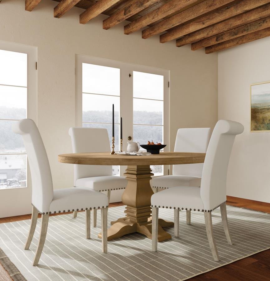 180200-S5B_01x900.jpg FLORENCE 5-PIECE ROUND DINING TABLE SET RUSTIC HONEY - Image 1