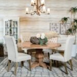 FLORENCE 7-PIECE ROUND DINING TABLE SET RUSTIC HONEY