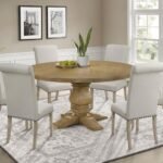 FLORENCE 7-PIECE ROUND DINING TABLE SET RUSTIC HONEY