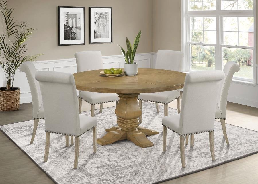 180200-S7B_01x900.jpg FLORENCE 7-PIECE ROUND DINING TABLE SET RUSTIC HONEY - Image 1
