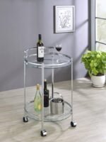 CHRISSY ROUND GLASS SHELF METAL BAR CART CHROME - Image 2