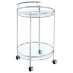 CHRISSY ROUND GLASS SHELF METAL BAR CART CHROME