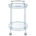 CHRISSY ROUND GLASS SHELF METAL BAR CART CHROME - Image 3