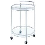 CHRISSY ROUND GLASS SHELF METAL BAR CART CHROME - Image 4