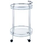 CHRISSY ROUND GLASS SHELF METAL BAR CART CHROME - Image 5