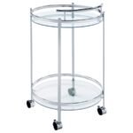 CHRISSY ROUND GLASS SHELF METAL BAR CART CHROME - Image 6