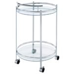 CHRISSY ROUND GLASS SHELF METAL BAR CART CHROME - Image 8