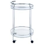 CHRISSY ROUND GLASS SHELF METAL BAR CART CHROME - Image 9