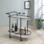DESIREE 2-TIER FAUX MARBLE SHELF METAL BAR CART BLACK - Image 2