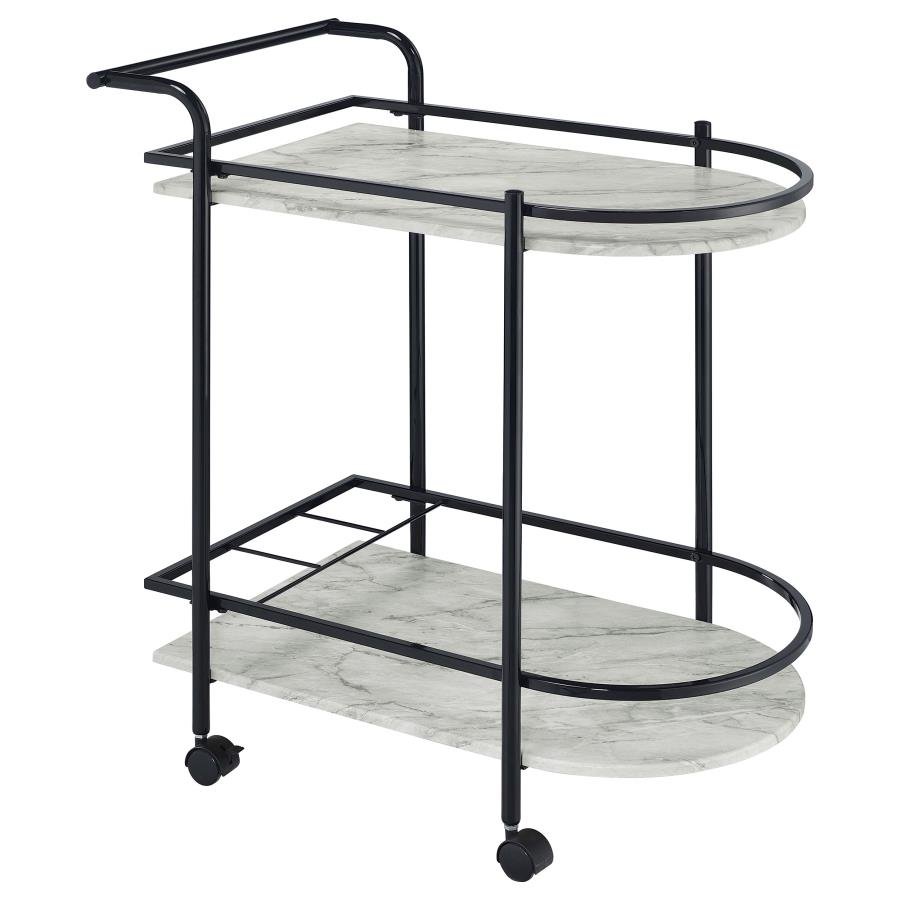 181376_02x900.jpg DESIREE 2-TIER FAUX MARBLE SHELF METAL BAR CART BLACK - Image 1