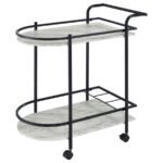 DESIREE 2-TIER FAUX MARBLE SHELF METAL BAR CART BLACK - Image 4