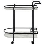 DESIREE 2-TIER FAUX MARBLE SHELF METAL BAR CART BLACK - Image 5