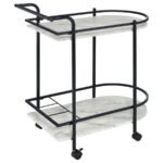 DESIREE 2-TIER FAUX MARBLE SHELF METAL BAR CART BLACK - Image 8