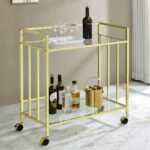 CARA 2-TIER RECTANGULAR GLASS SHELF METAL BAR CART BRASS - Image 2