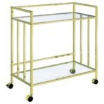 CARA 2-TIER RECTANGULAR GLASS SHELF METAL BAR CART BRASS