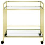 CARA 2-TIER RECTANGULAR GLASS SHELF METAL BAR CART BRASS - Image 3