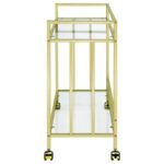 CARA 2-TIER RECTANGULAR GLASS SHELF METAL BAR CART BRASS - Image 4