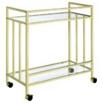 CARA 2-TIER RECTANGULAR GLASS SHELF METAL BAR CART BRASS - Image 5