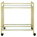 CARA 2-TIER RECTANGULAR GLASS SHELF METAL BAR CART BRASS - Image 6
