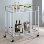 CARA 2-TIER RECTANGULAR GLASS SHELF METAL BAR CART CHROME - Image 2