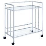 CARA 2-TIER RECTANGULAR GLASS SHELF METAL BAR CART CHROME