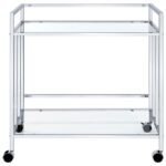 CARA 2-TIER RECTANGULAR GLASS SHELF METAL BAR CART CHROME - Image 3