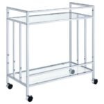 CARA 2-TIER RECTANGULAR GLASS SHELF METAL BAR CART CHROME - Image 5