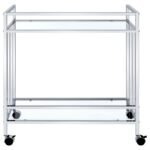 CARA 2-TIER RECTANGULAR GLASS SHELF METAL BAR CART CHROME - Image 6