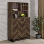 MENDOZA 2-DOOR HOME BAR CABINET WINE STORAGE RUSTIC OAK - Image 2